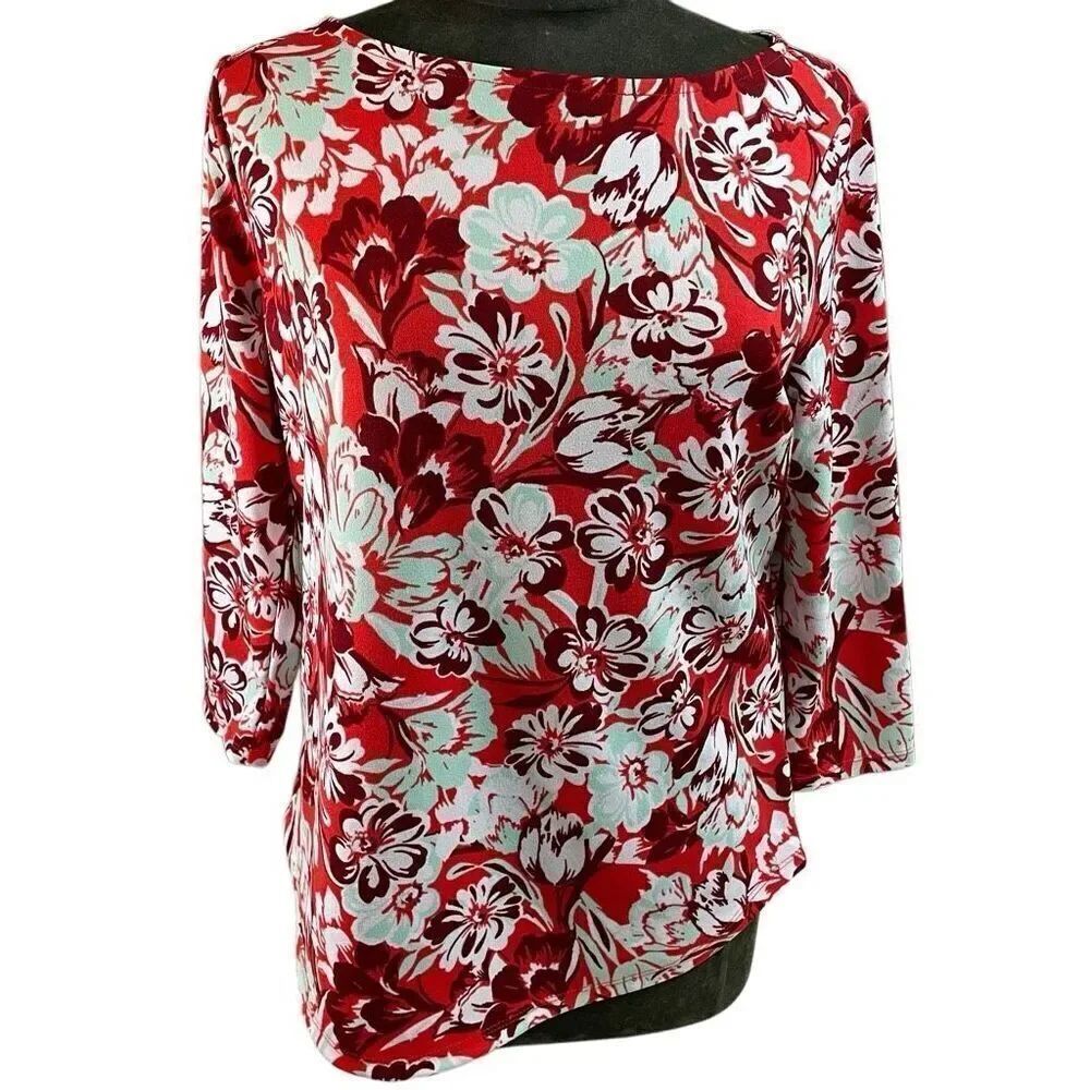 LAURA SCOTT Women’s Floral Top Cottagecore Boho Asymmetrical Hemline Sz Medium